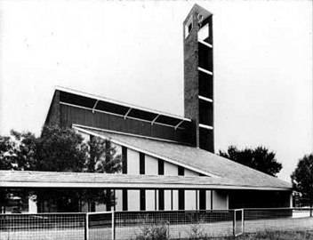 Die derde Gereformeerde kerk Potchefstroom, ontwerp deur die argitek Johan de Ridder en in gebruik geneem op 2 Mei 1959.