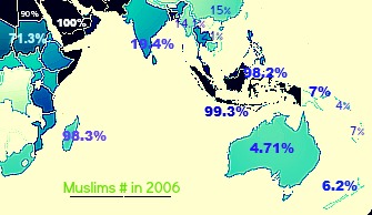 نسبة وجود المسلمين في أوقيانوسيا وشوية بلاد تانية ناحيتها