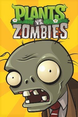 Plants vs. Zombies oyunun üzlüyü: Sarı arxa planda – yuxarısında loqosunu və aşağısında bir zombini əks etdirir.