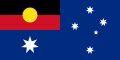 Flag of Australia with Aboriginal flag replacing Union flag.svg