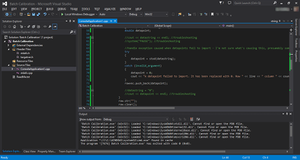 Snimak ekrana programa Visual Studio 2013. Uređuje se izvorni kôd u programskom jeziku C++