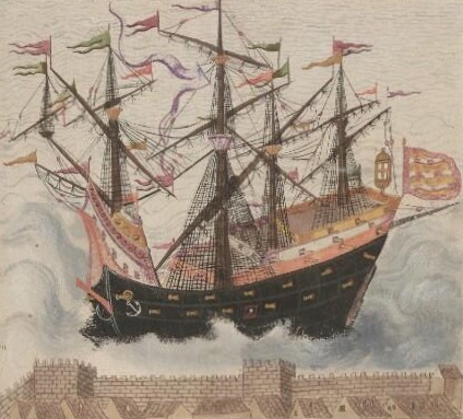 A four-masted Turkish carrack, 1586.