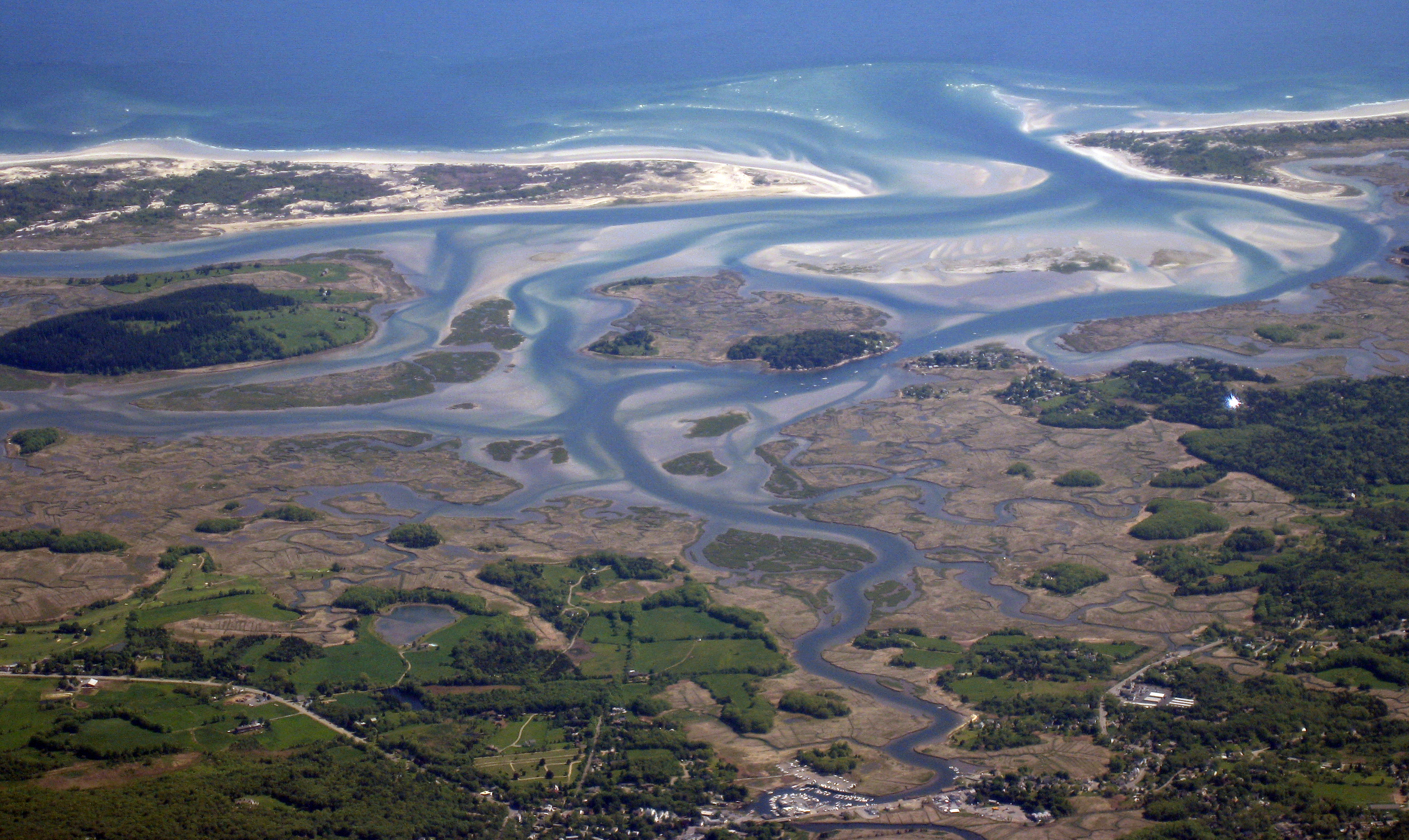 Aerial view of the great salt marsh of Massachusetts.