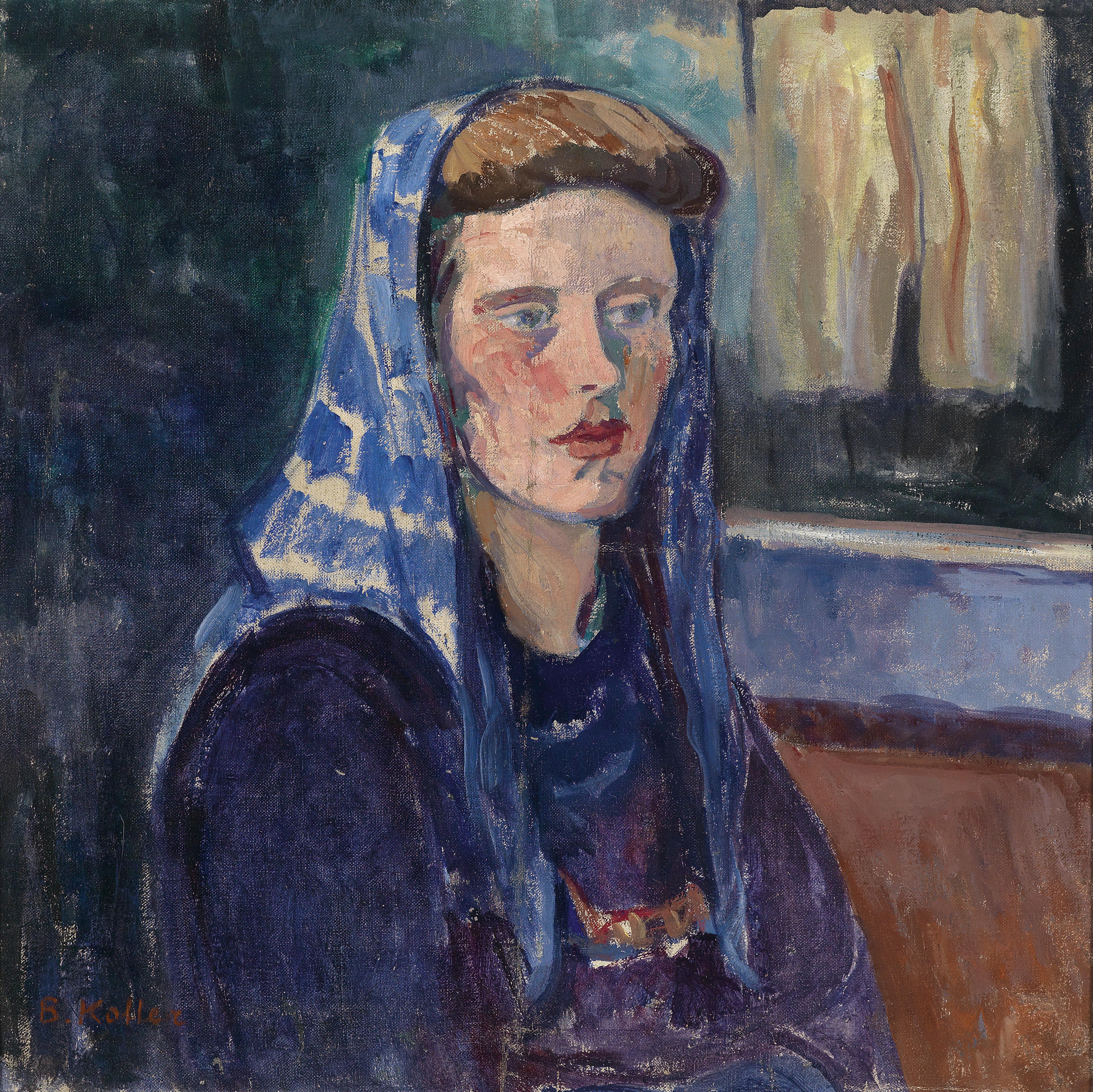 File:Broncia Koller-Pinell Frau mit blauem Kopftuch.jpg - Wikimedia Commons