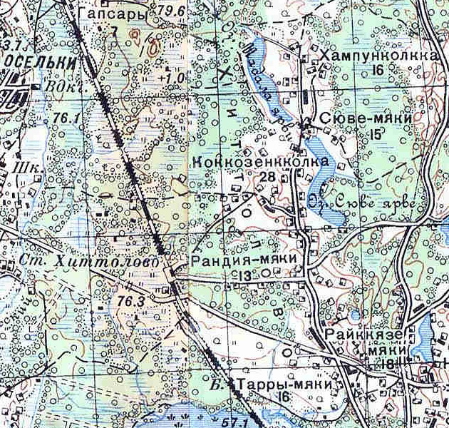Деревня Хиттолово на карте 1939 года