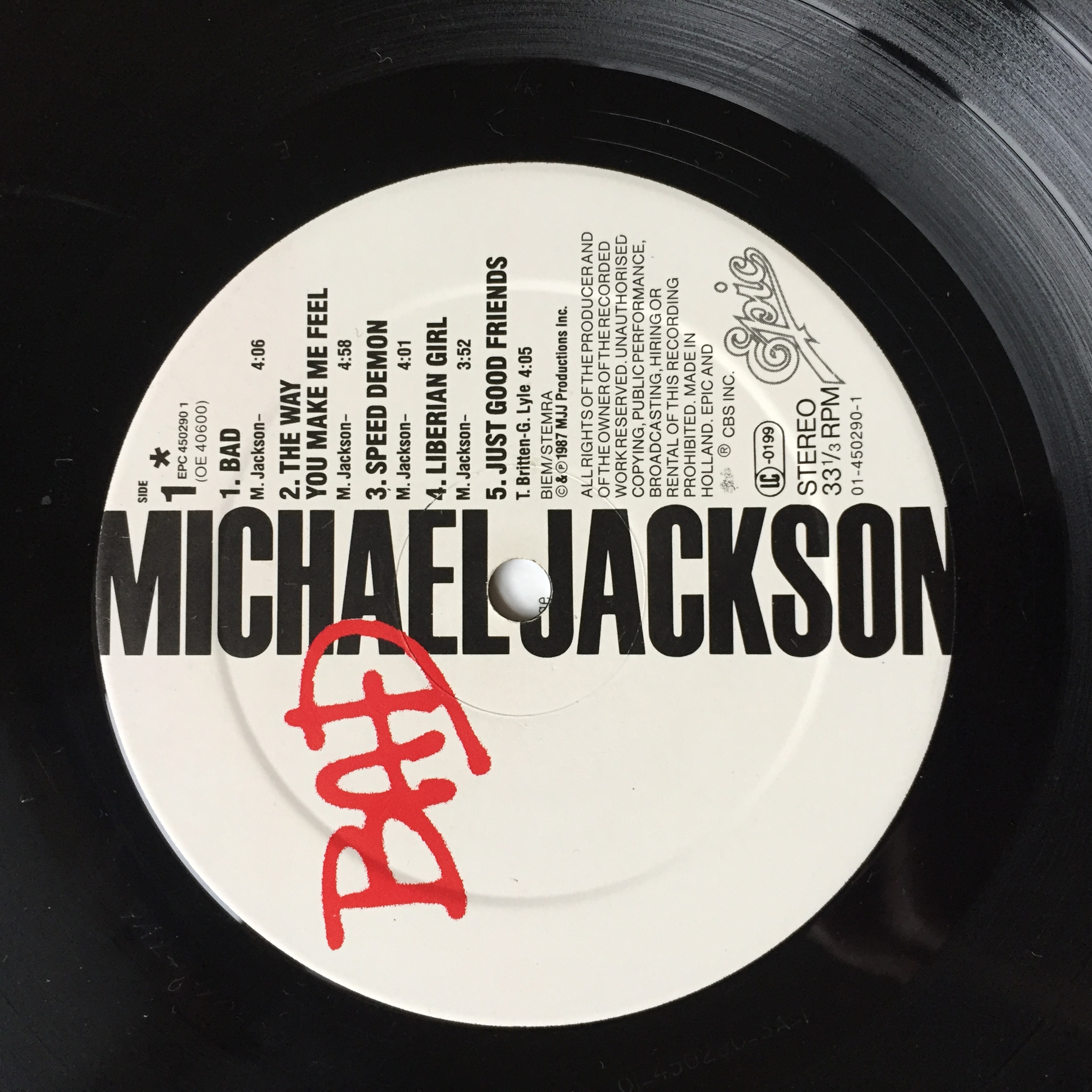 Annoncør bifald Tilmeld File:Label LP Jackson Bad.JPG - Wikimedia Commons