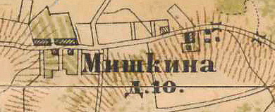 Plattegrond van het dorp Mishkino.  1885