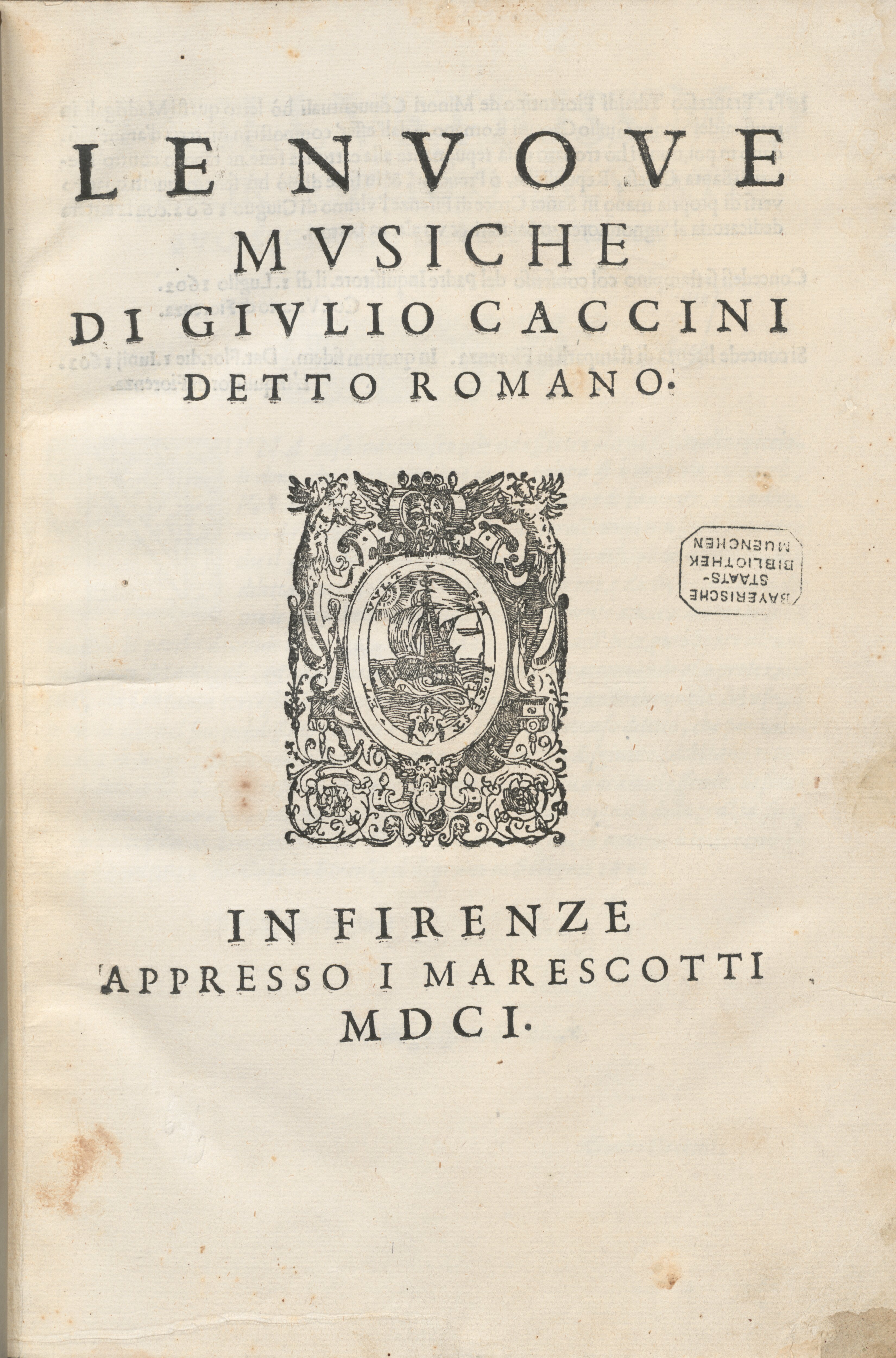 Title page of ''Le nuove musiche'' (1601)