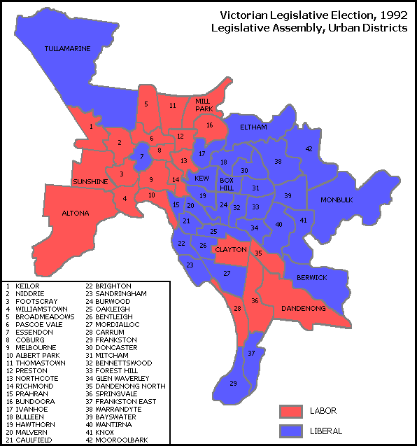 Results of the Victorian state election, 1992, Metropolitan districts