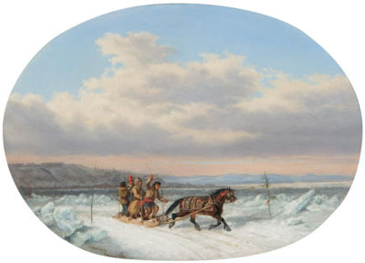 File:'Crossing the Ice at Quebec', oil painting by Cornelius Krieghoff, 1861.jpg