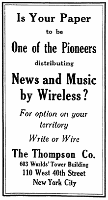 March 25, 1920 advertisement for Radio News & Music, Inc.[23]