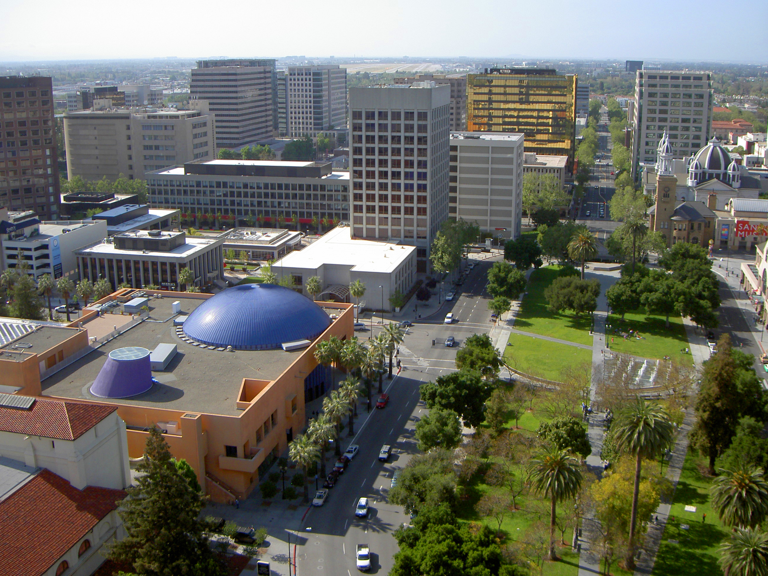 Downtown San Jose, looking over the. and. park. 