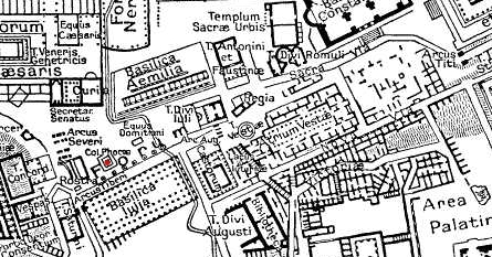 Map of Forum Romanum, Column of Phokas marked red.