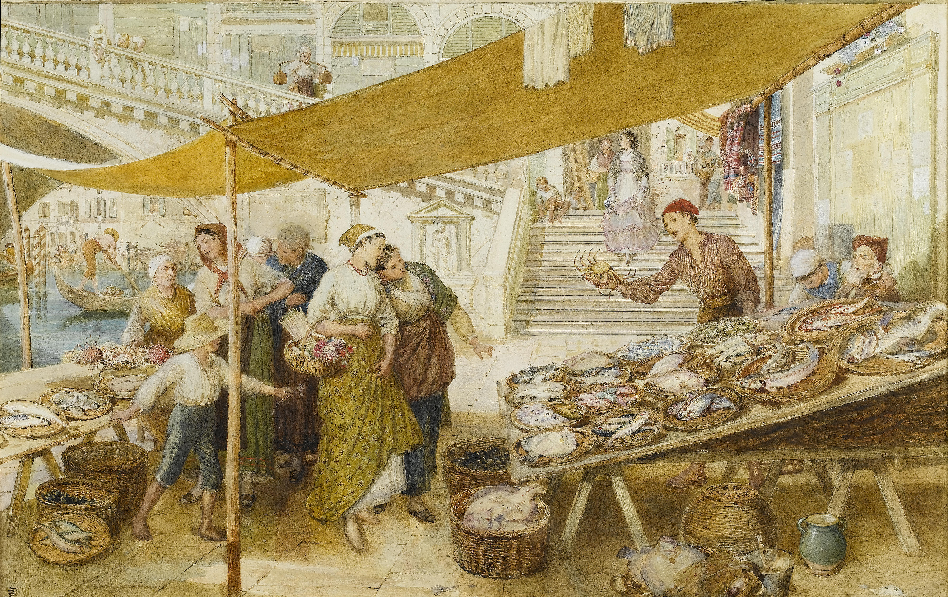 Внутренняя торговля 18 века. Английский художник myles Birket Foster 1825-1899. Торговые лавки 19 века в Англии. Венецианский рынок Риальто 18 век. Рынок Италия 17 век.