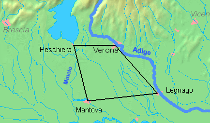 The Quadrilateral fortresses, the defensive core of the Austrian army in Lombardy-Venetia.