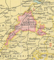 Ajmer-Merwara provincesचे ब्रिटीश भारत देशाच्या नकाशातील स्थान