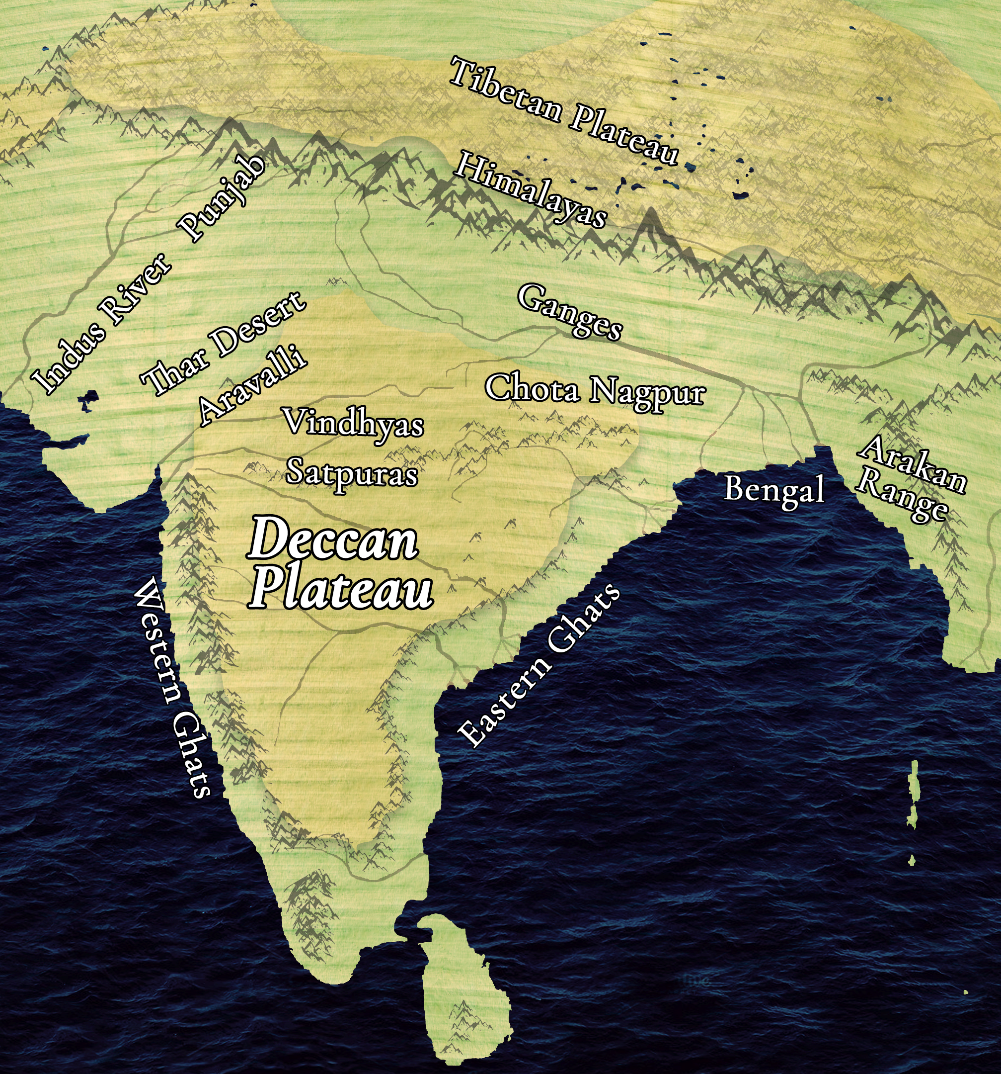 Плато декан на контурной. Deccan Plateau Map.