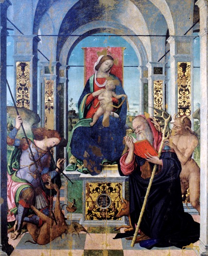 File:Madonna in trono con il Bambino, Sant'Antonio Abate e l'Arcangelo Michele di Antonio Aleotti.jpg