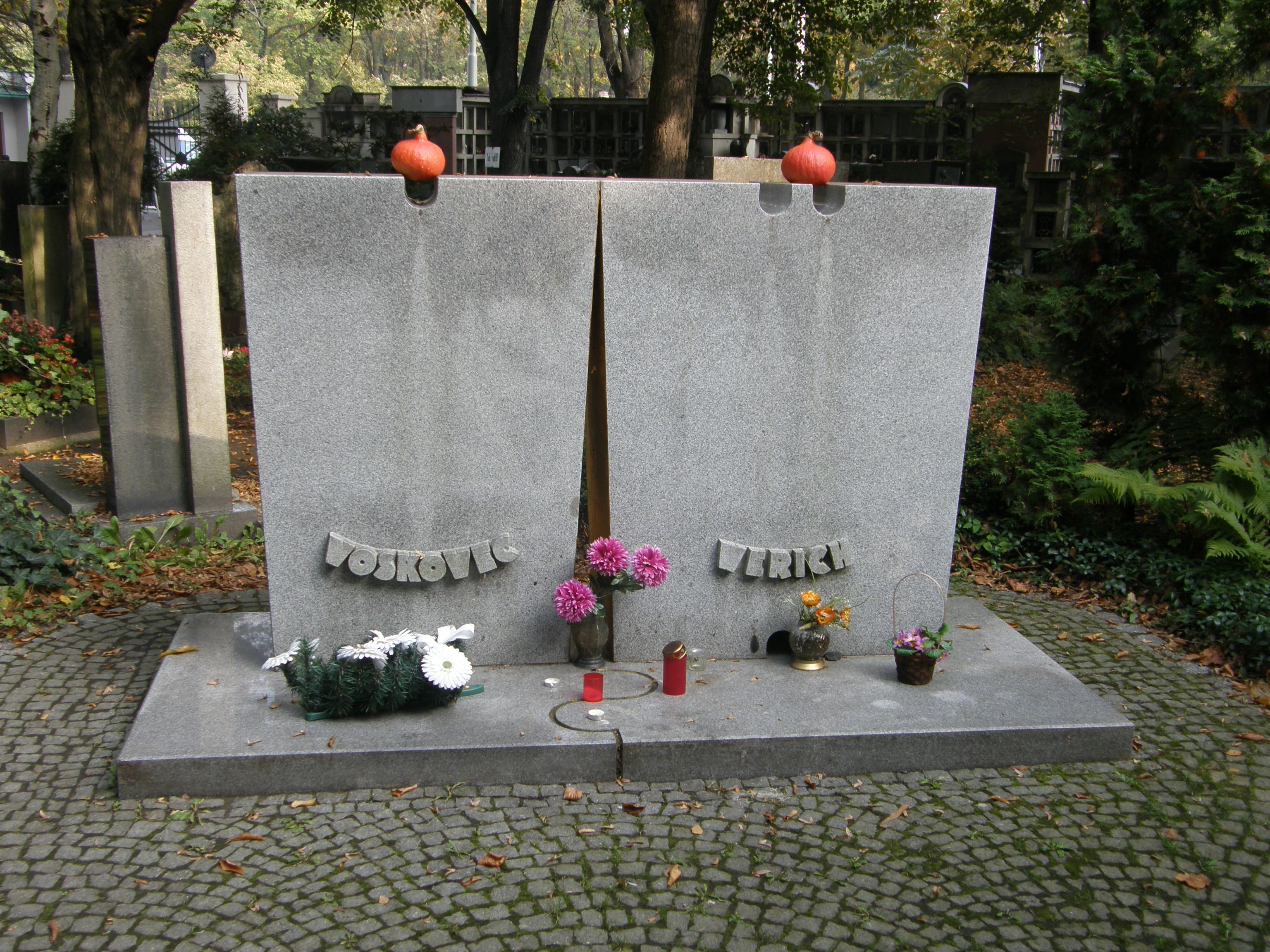 Tombstone of Voskovec and Werich at [[Olšany Cemetery