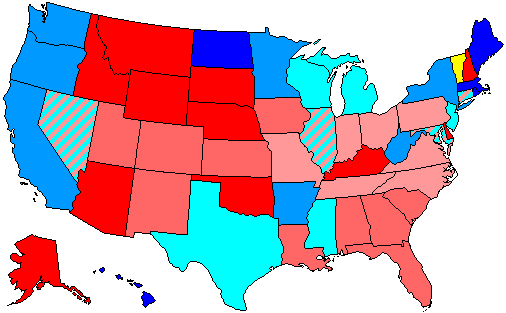Percentage of House seats held by party   Democratic 80+ to 100%   Republican 80+ to 100%   Democratic 60+ to 80%   Republican 60+ to 80%   Democratic 50+ to 60%   Republican 50+ to 60%   1 Independent