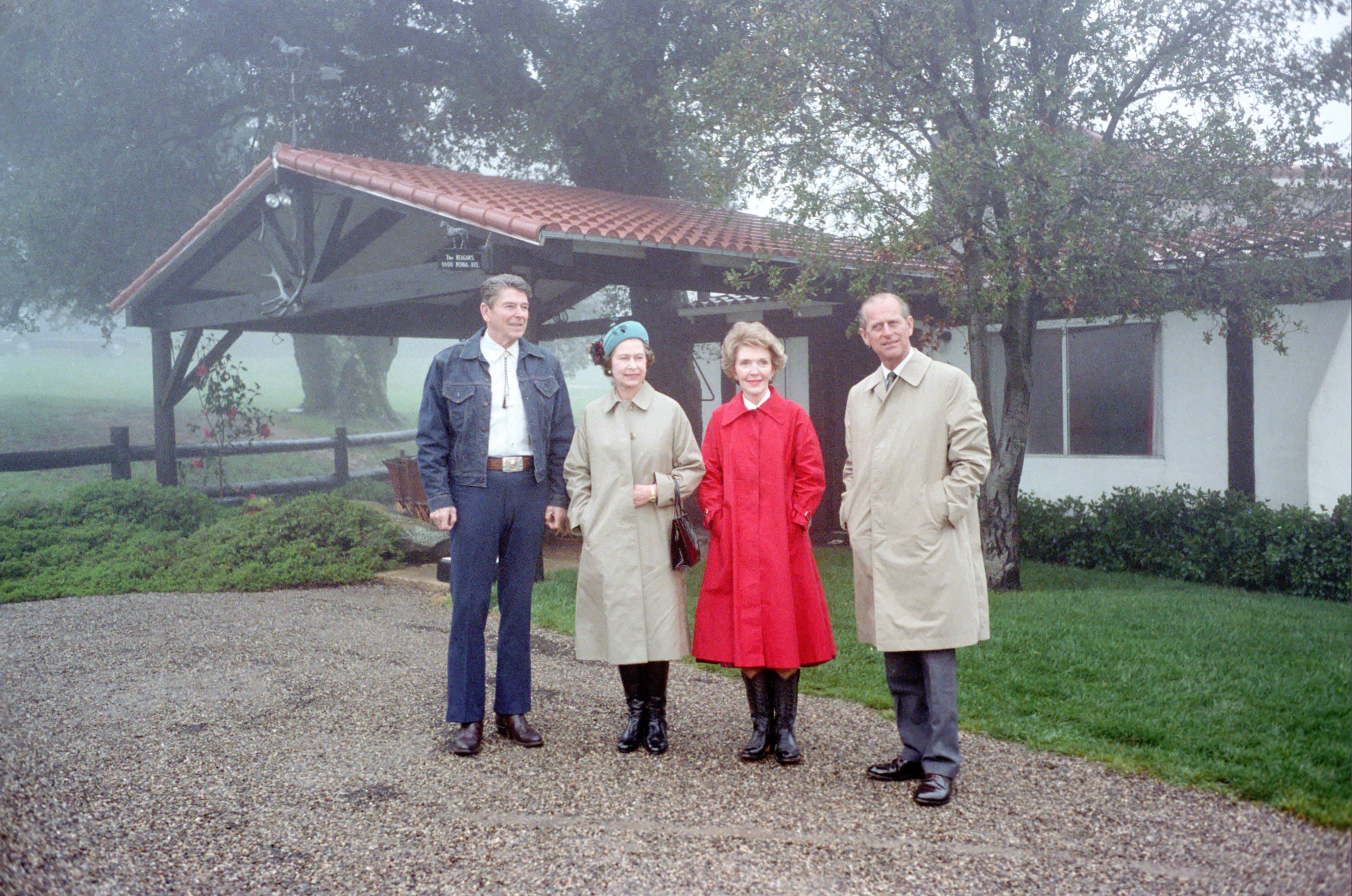 President Ronald Reagan and Nancy Reagan with Queen Elizabeth II and Prince...