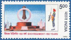 1996 postal stamp on 150 years of The Sikh Regiment