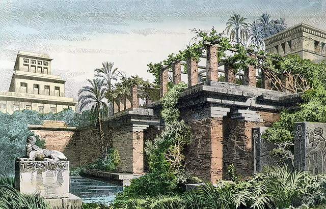19th century engraving imagining the Hanging Gardens of Babylon