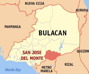 Mapa han Bulacan nga nagpapakita kon hain nahimutang an Syudad han San Jose del Monte