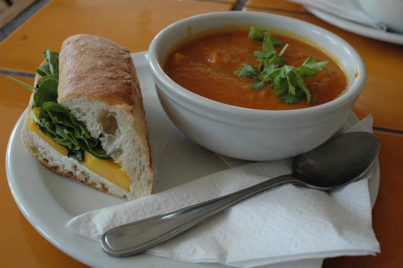 File:Soup and goat cheese spinach sandwich.jpg