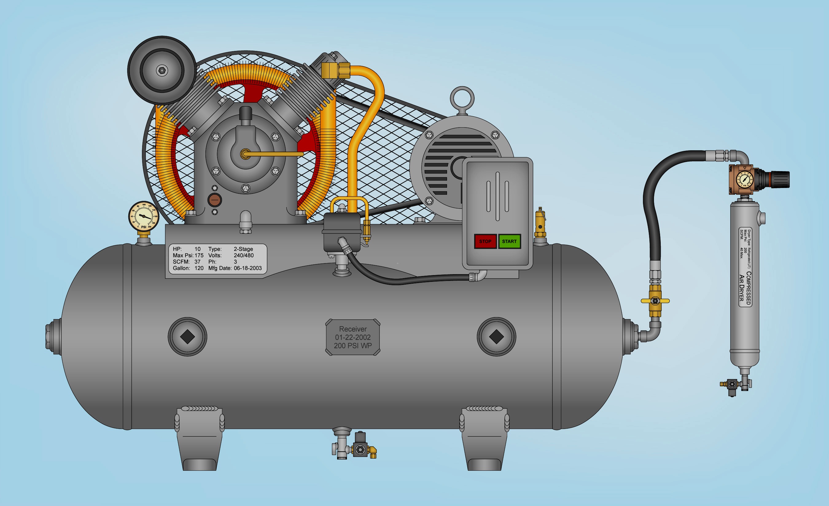Refrigerated Air Dryer for 3-5 HP 2-Stage Compressor 20 SCFM Max JT Dryer 