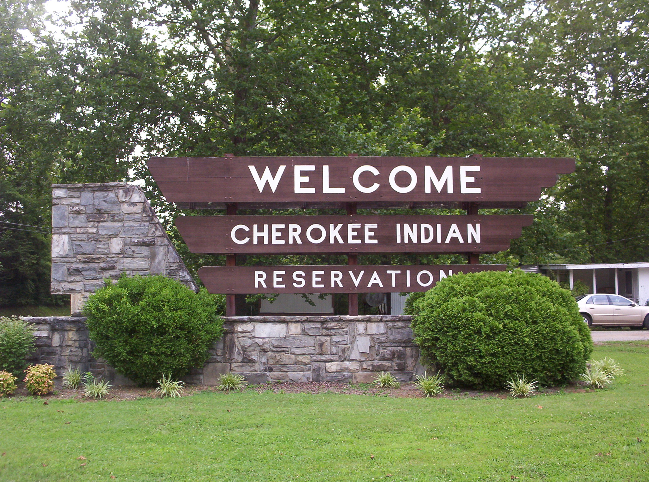 Cherokee Indian Reservation sign%2C NC