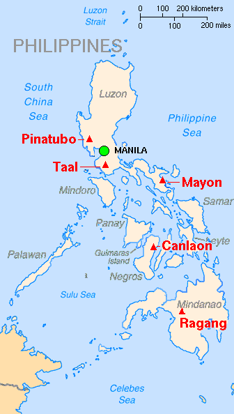 Map showing major volcanoes of the Philippines