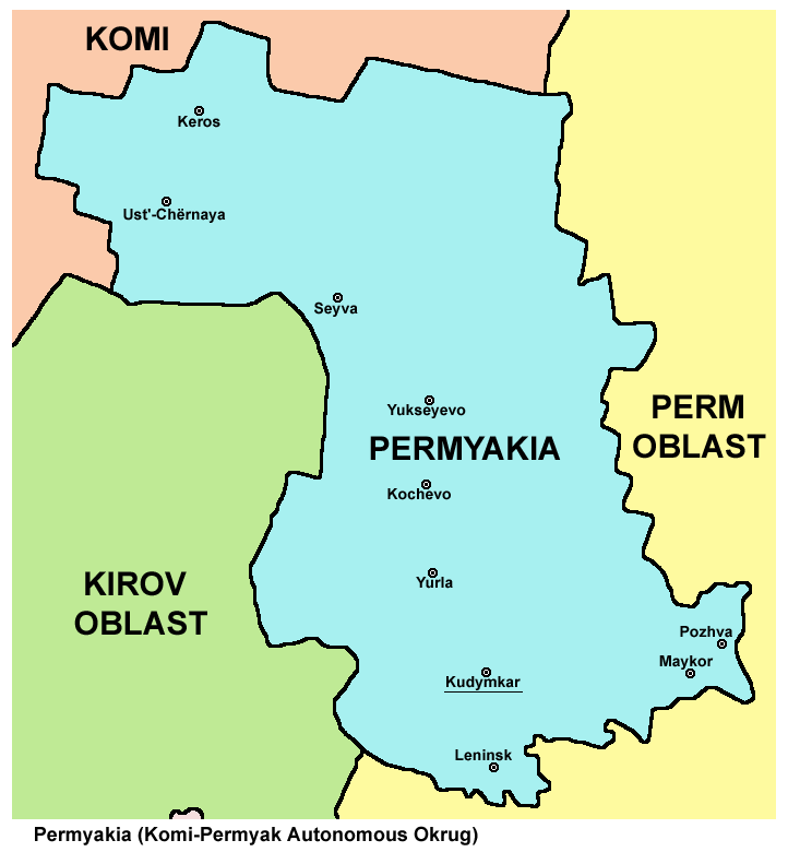 Карта коми пермяцкого округа с населенными пунктами