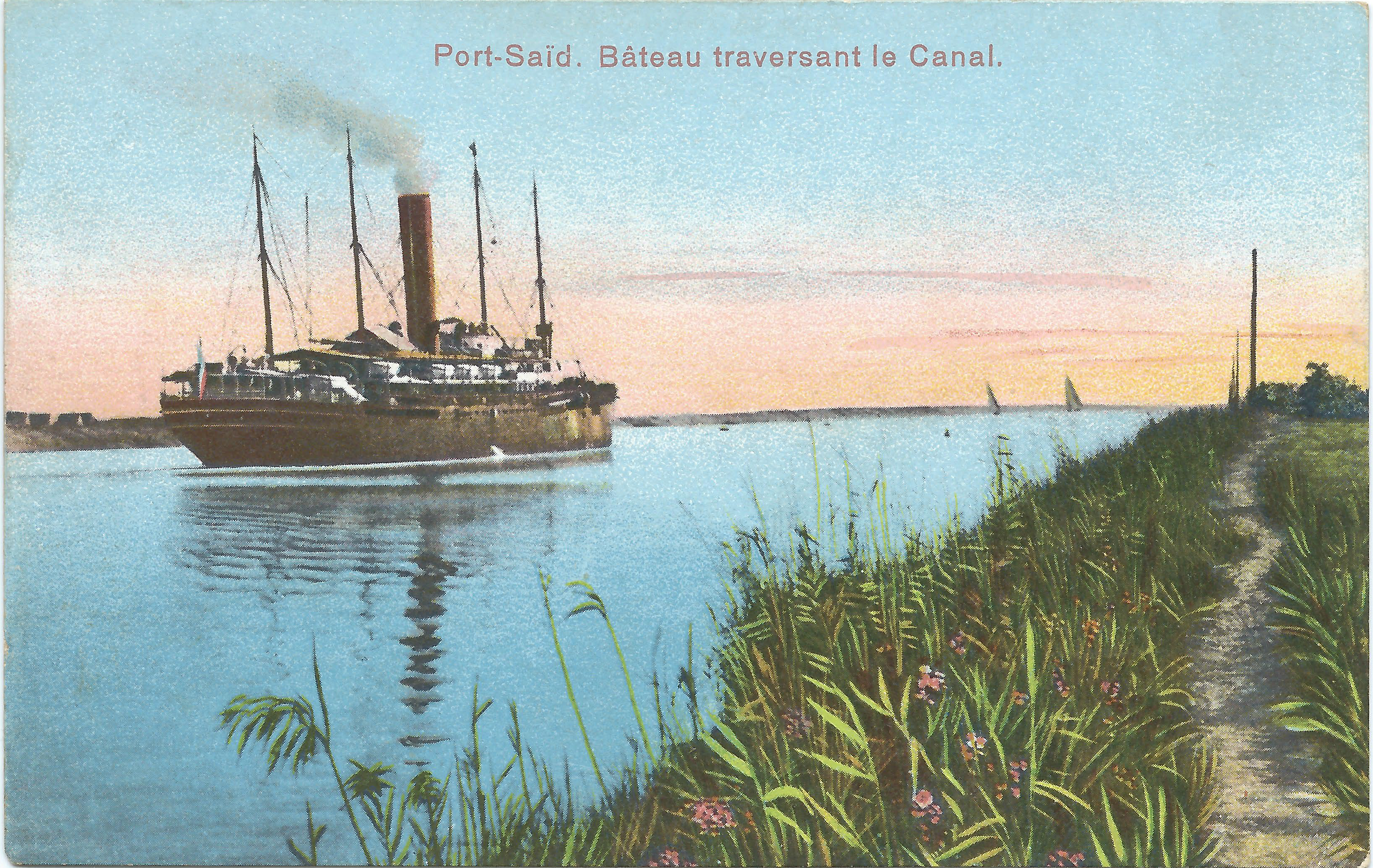 File Port Said Ship Crossing Suez Canal Postcard Jpg Wikimedia Commons