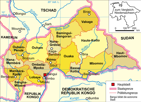 Zentralafrikanische-republik-karte-politisch