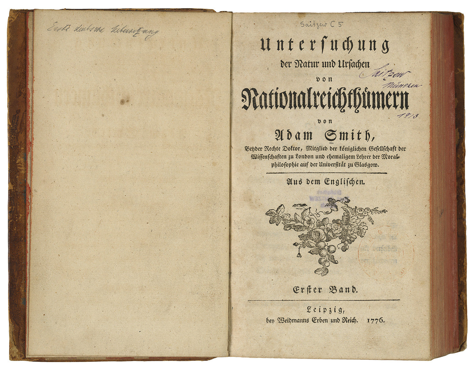 Zentralbibliothek Zürich Untersuchung der Natur und Ursachen des Nationalreichthümern Smith 1776.jpg