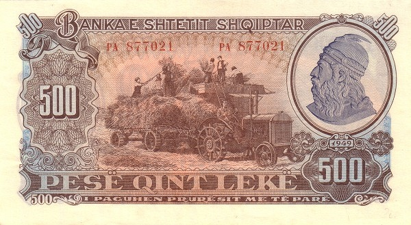 500 lekë of Albania in 1949 Obverse.png