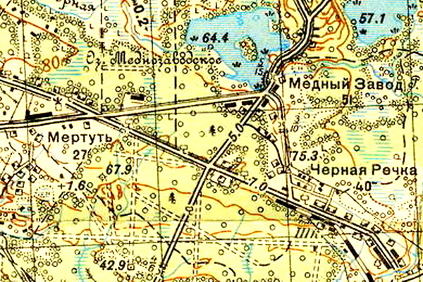 Деревня Медный Завод на карте 1940 года