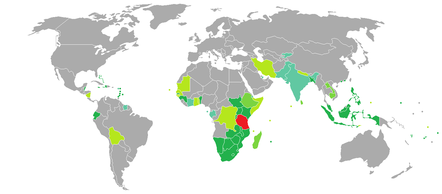 Visa requirements for Tanzanian citizens.mw-parser-output .legend{page-break-inside:avoid;break-inside:avoid-column}.mw-parser-output .legend-color{display:inline-block;min-width:1.25em;height:1.25em;line-height:1.25;margin:1px 0;text-align:center;border:1px solid black;background-color:transparent;color:black}.mw-parser-output .legend-text{}  Tanzania  Visa not required   Visa obtainable on arrival    eVisa   Visa available both on arrival or online   Pre-arrival visa required