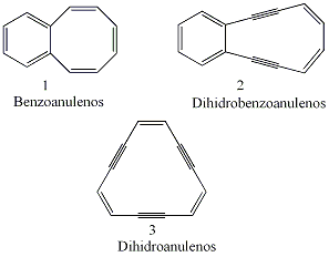 estrutura do benzoanuleno, dihidrobenzoanuleno e dihidroanuleno