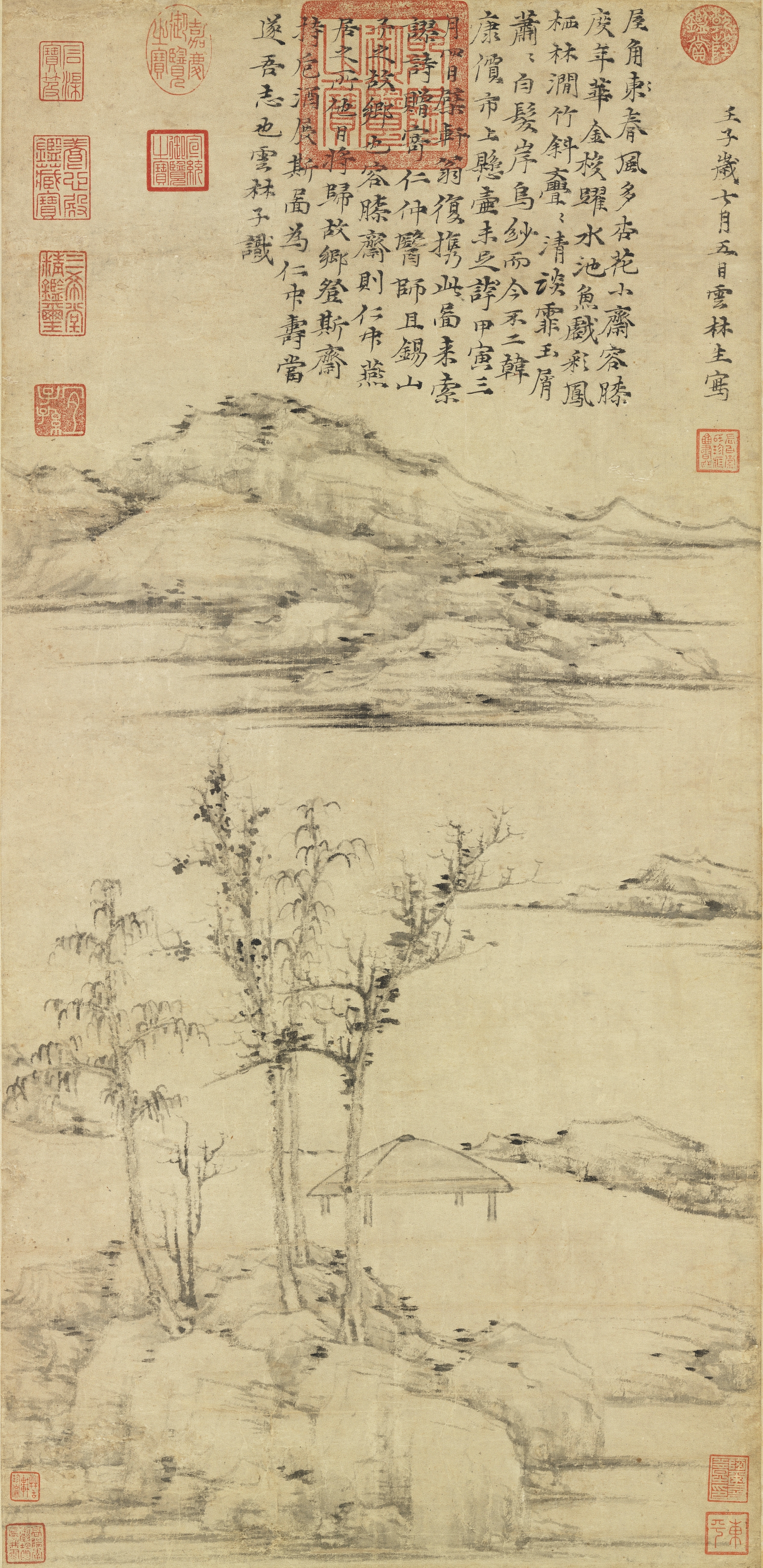 File:Ni Zan. The Rongxi Studio.1372. 74,7x35,3. National Palace 