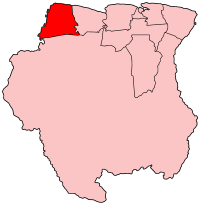 Harta districtului Nickerie  în cadrul statului Surinam
