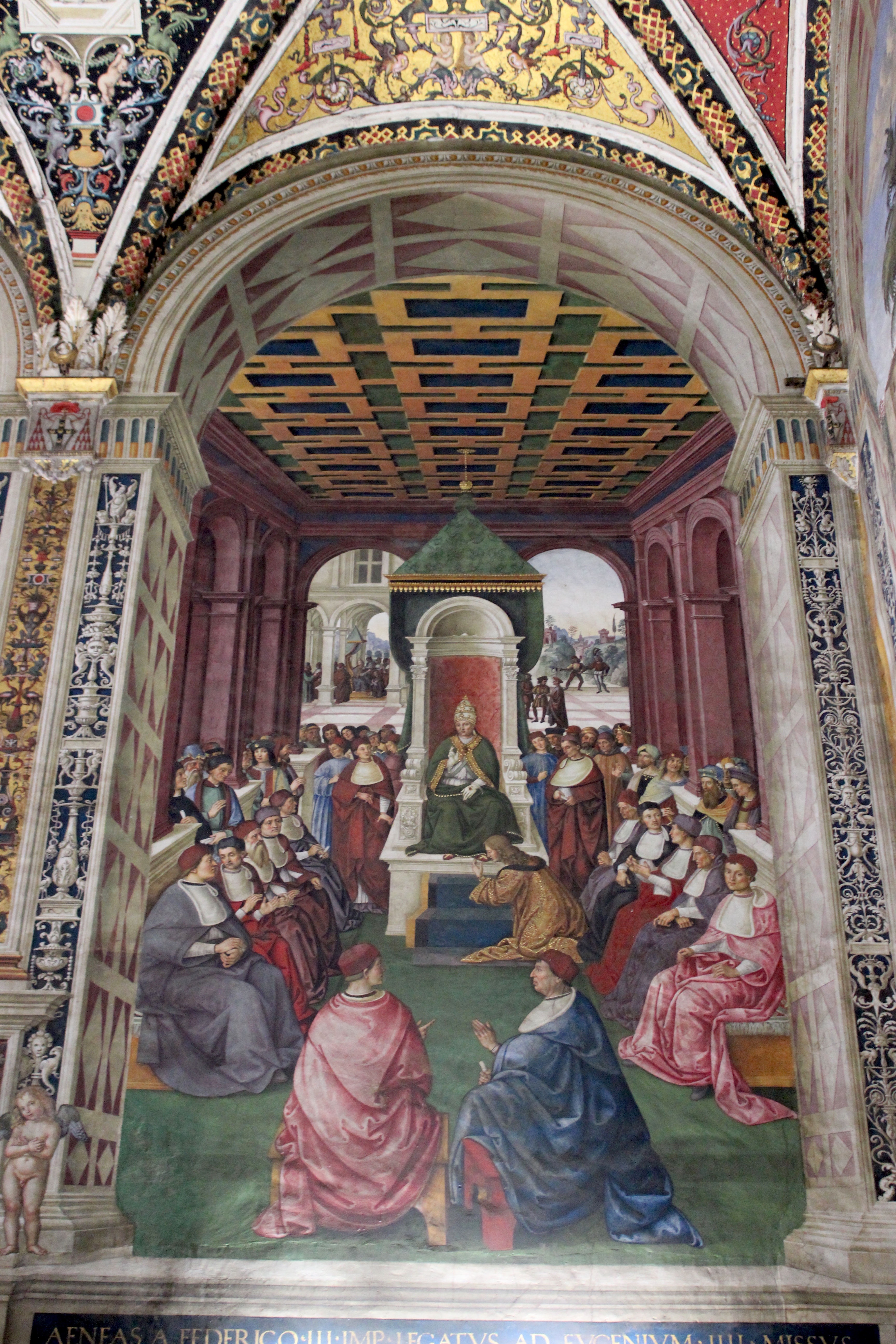 Pinturicchio, Biblioteca Piccolomini, Enea Silvio fa atto di sottomissione a Eugenio IV, Siena, Duomo