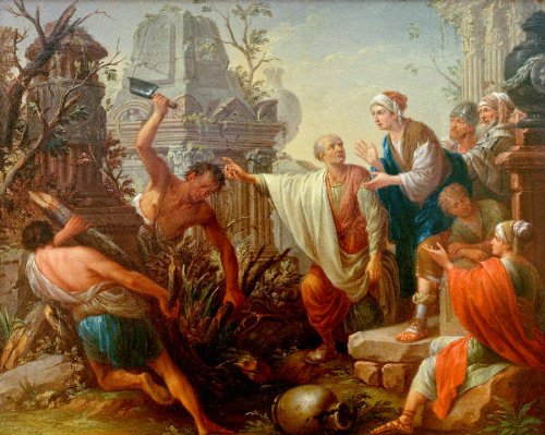 ציור משנת 1781, של קיקרו המגלה את קברו של ארכימדס. על מצבתו של ארכימדס היה חרות הישגו המתמטי המועדף של ארכימדס - כדור החסום בגליל בעל גובה וקוטר זהים.