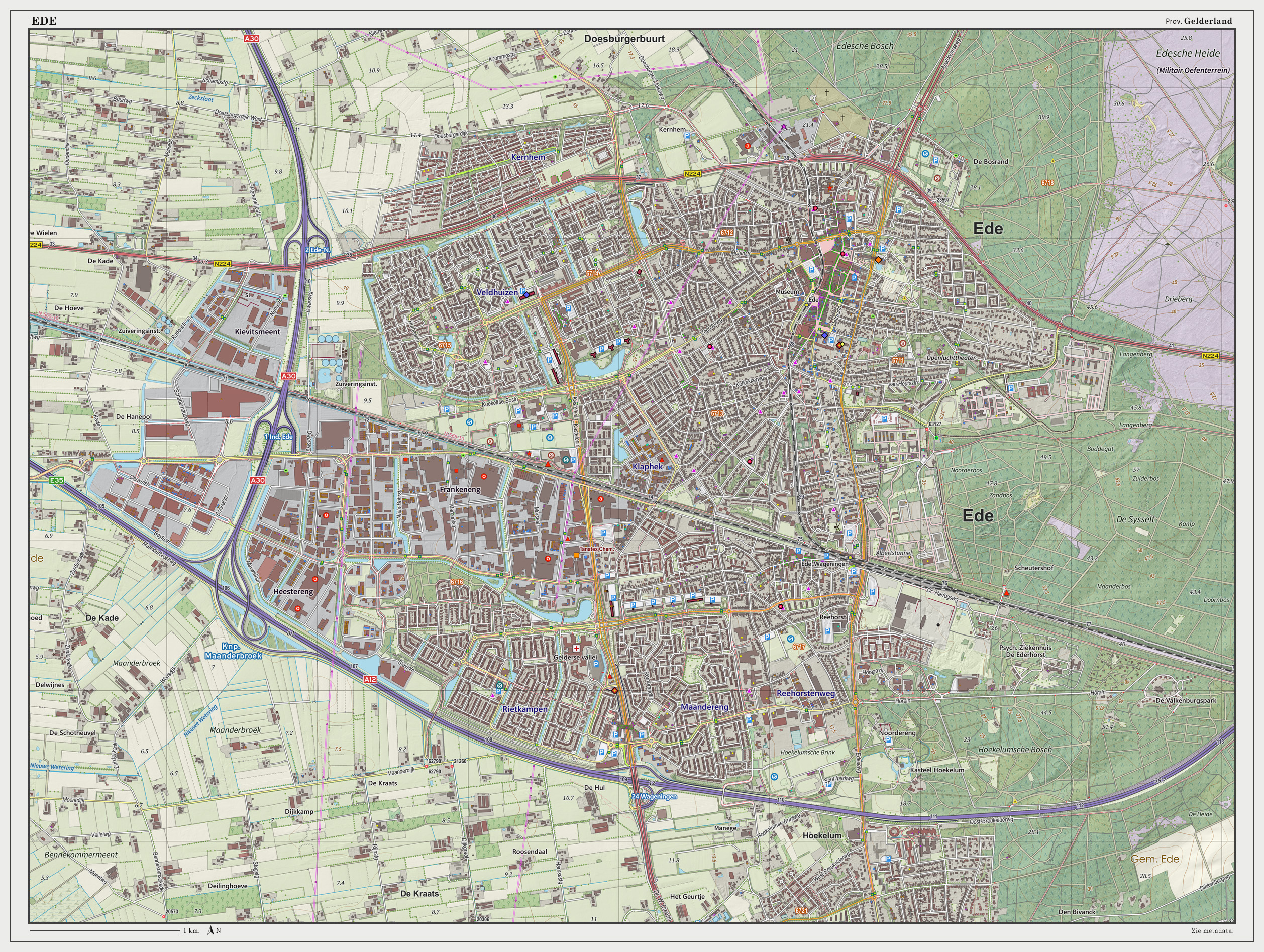 Dutch Topographic map of Ede (town), March 2014