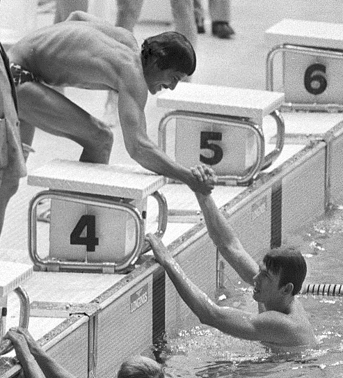 Mark Spitz and Jerry Heidenreich 1972 (cropped)