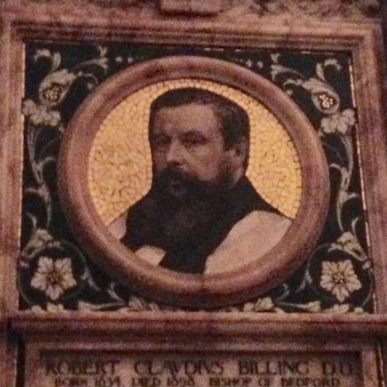 Mosaic image of Robert Claudius Billing, Bishop of Bedford on his memorial at St Paul's Cathedral