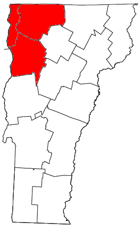 Map of Vermont highlighting the Burlington-South Burlington Metropolitan Statistical Area.