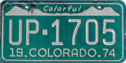 File:Colorado 1974 license plate - Number UP-1705.png