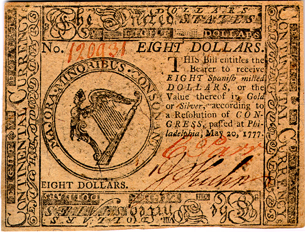 File:Continental Currency $8 banknote obverse (May 20, 1777).jpg